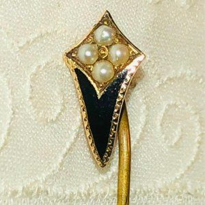 Kite Lapel Pin 14k Gold Enamel Pearl Hat Tie Antique Victorian KAT Theta Vtg